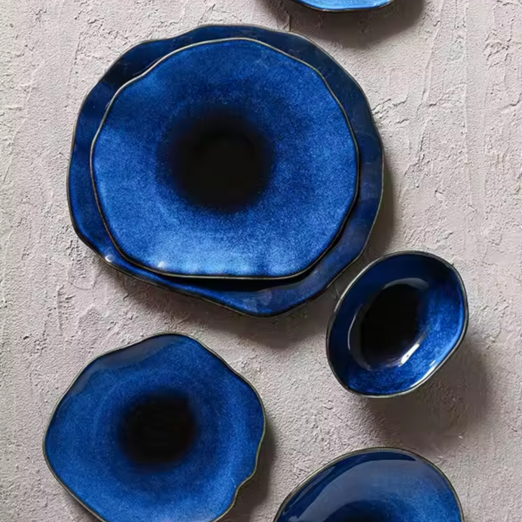 Artisan Blue: Handcrafted Reactive Glaze Ceramic Plates (Set of 4)
