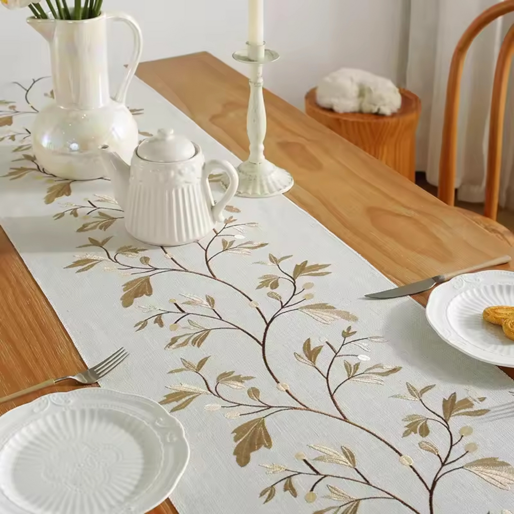 Artisan Vine: Premium Embroidered Table Runner | Elegant Floral Tassel Collection