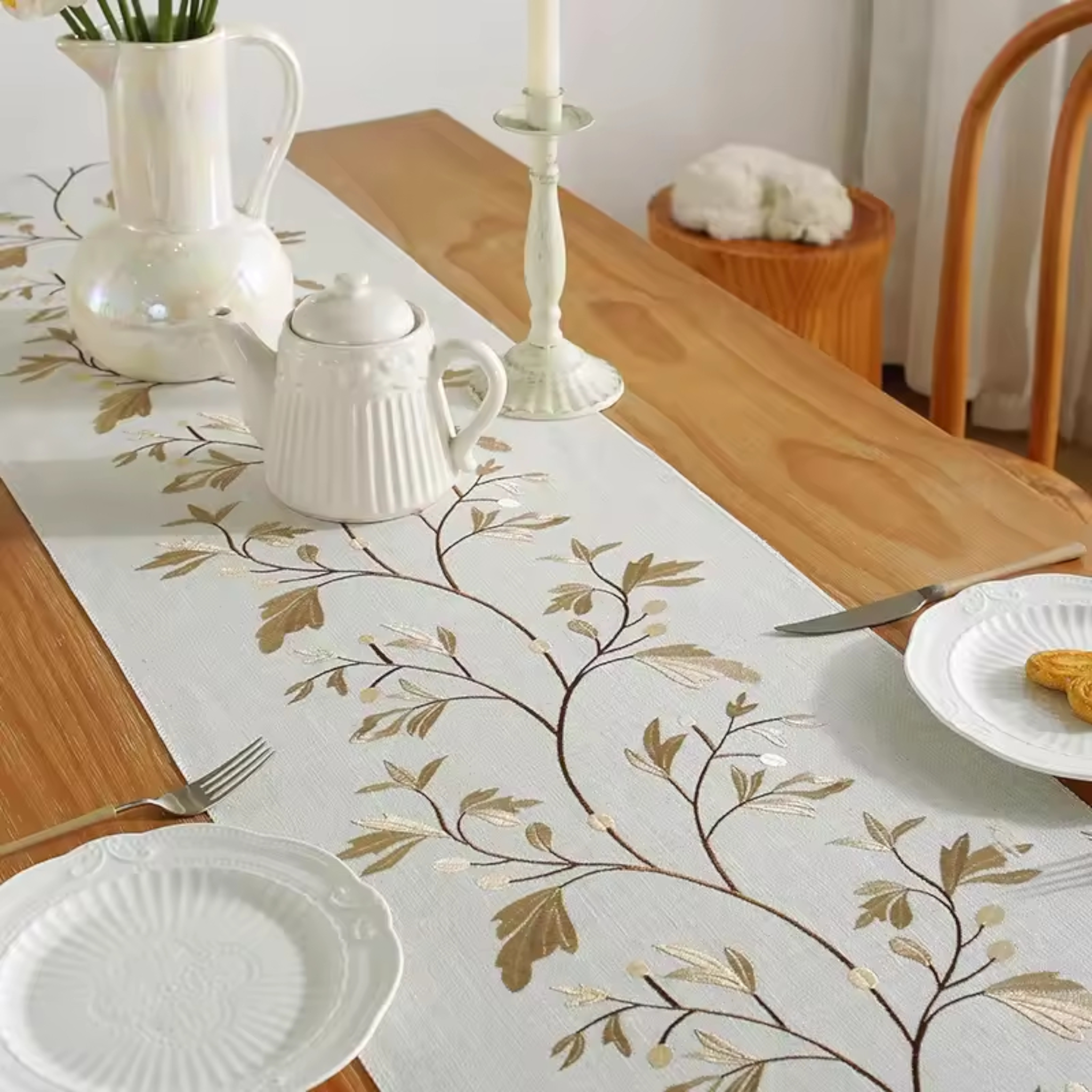 Artisan Vine: Premium Embroidered Table Runner | Elegant Floral Tassel Collection