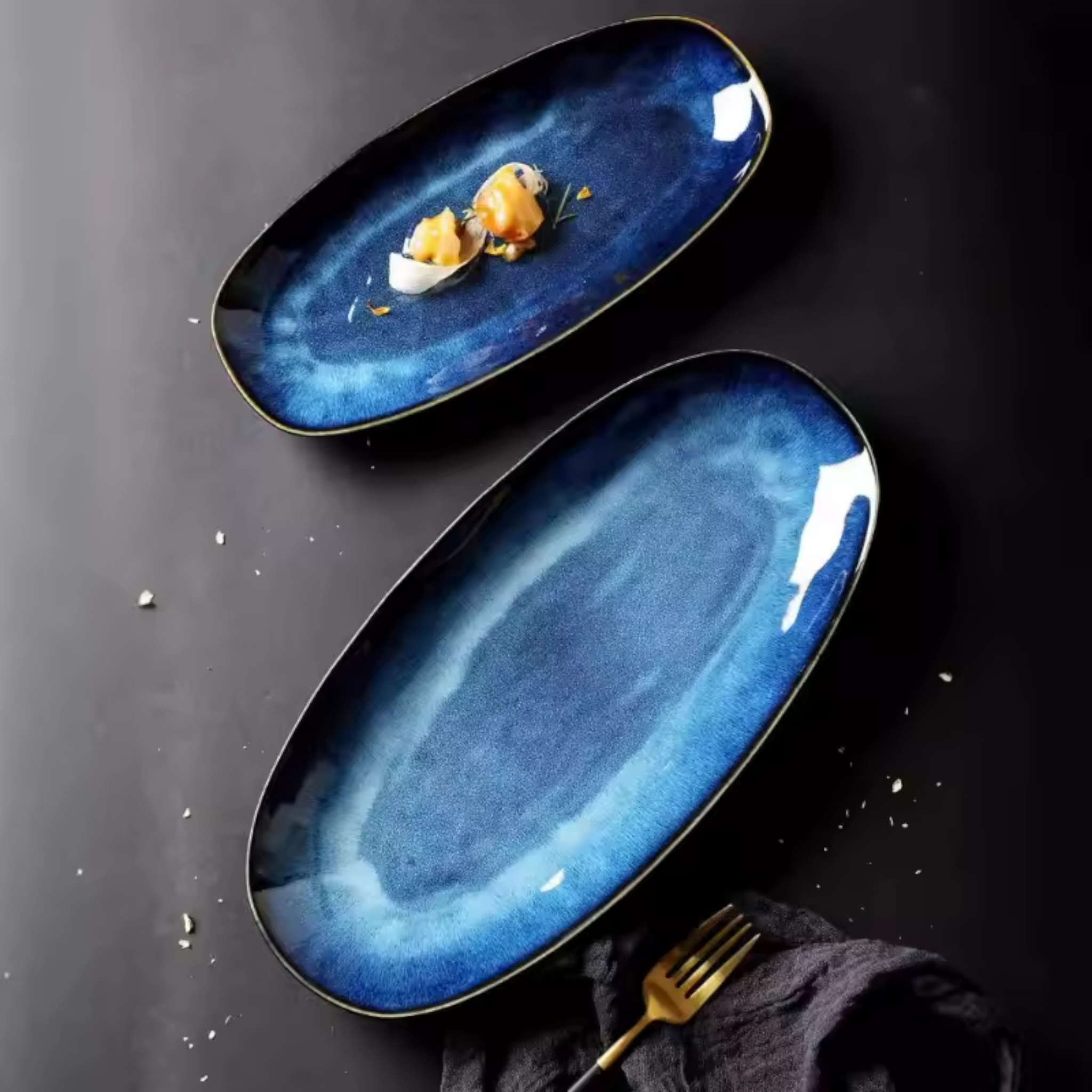 Artisan Deep Ocean: Premium Reactive Glaze Oval Serving Platters