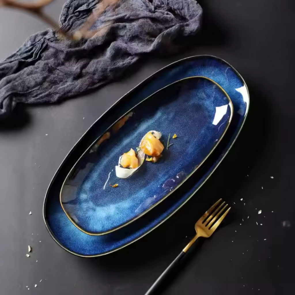 Artisan Deep Ocean: Premium Reactive Glaze Oval Serving Platters