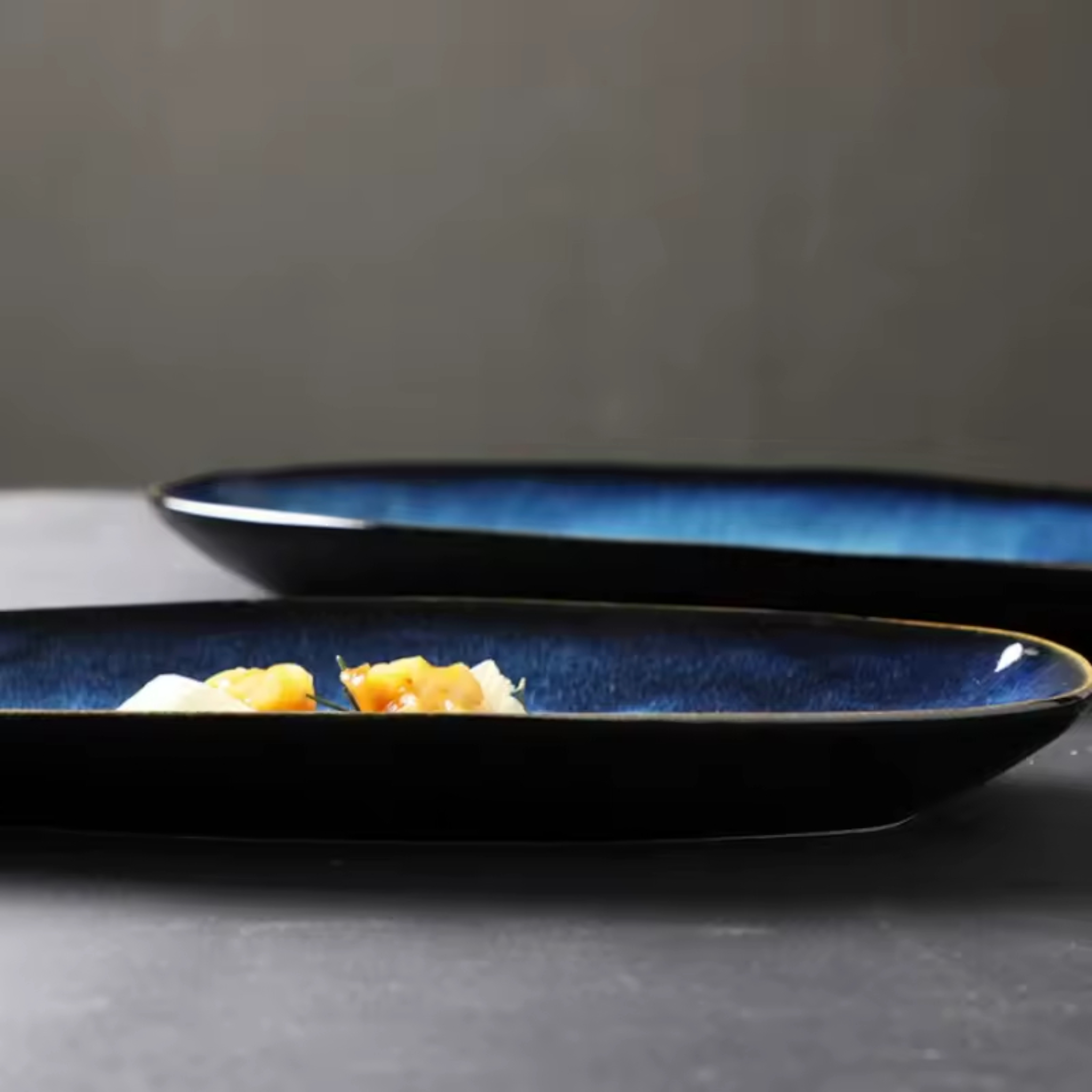 Artisan Deep Ocean: Premium Reactive Glaze Oval Serving Platters