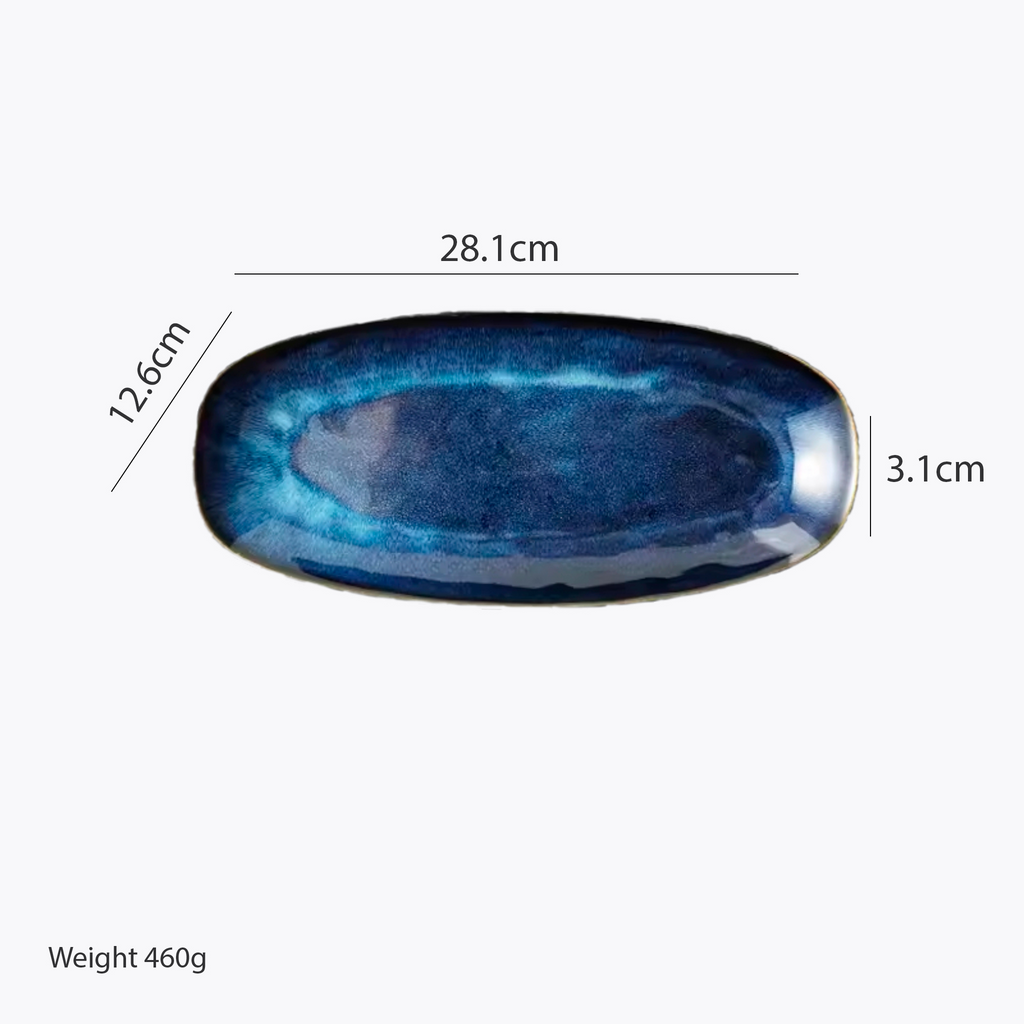 Artisan Deep Ocean: Premium Reactive Glaze Oval Serving Platters