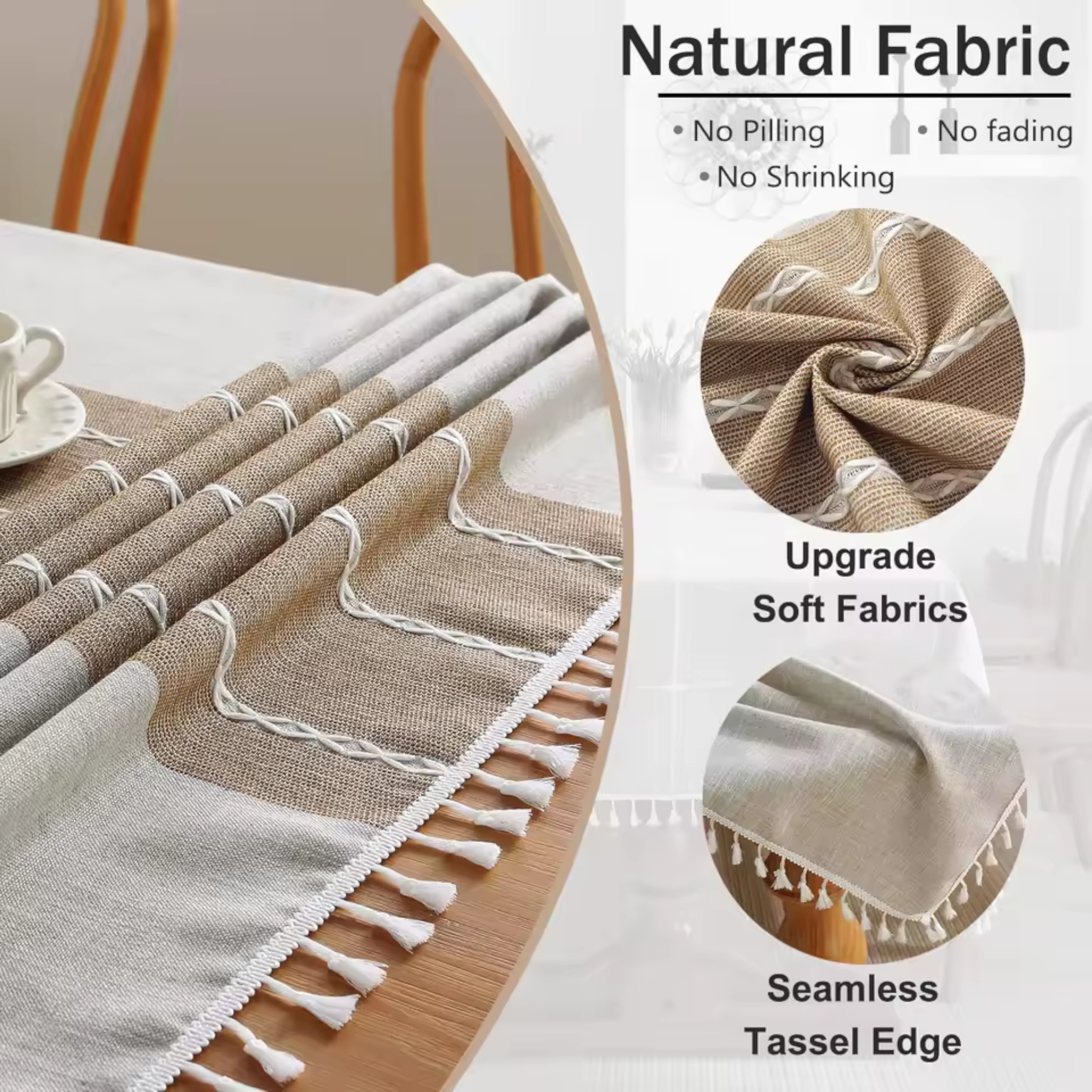 Artisan Nordic: Premium Striped Linen-Blend Tablecloth | Waterproof & Wrinkle-Proof Tassel Collection