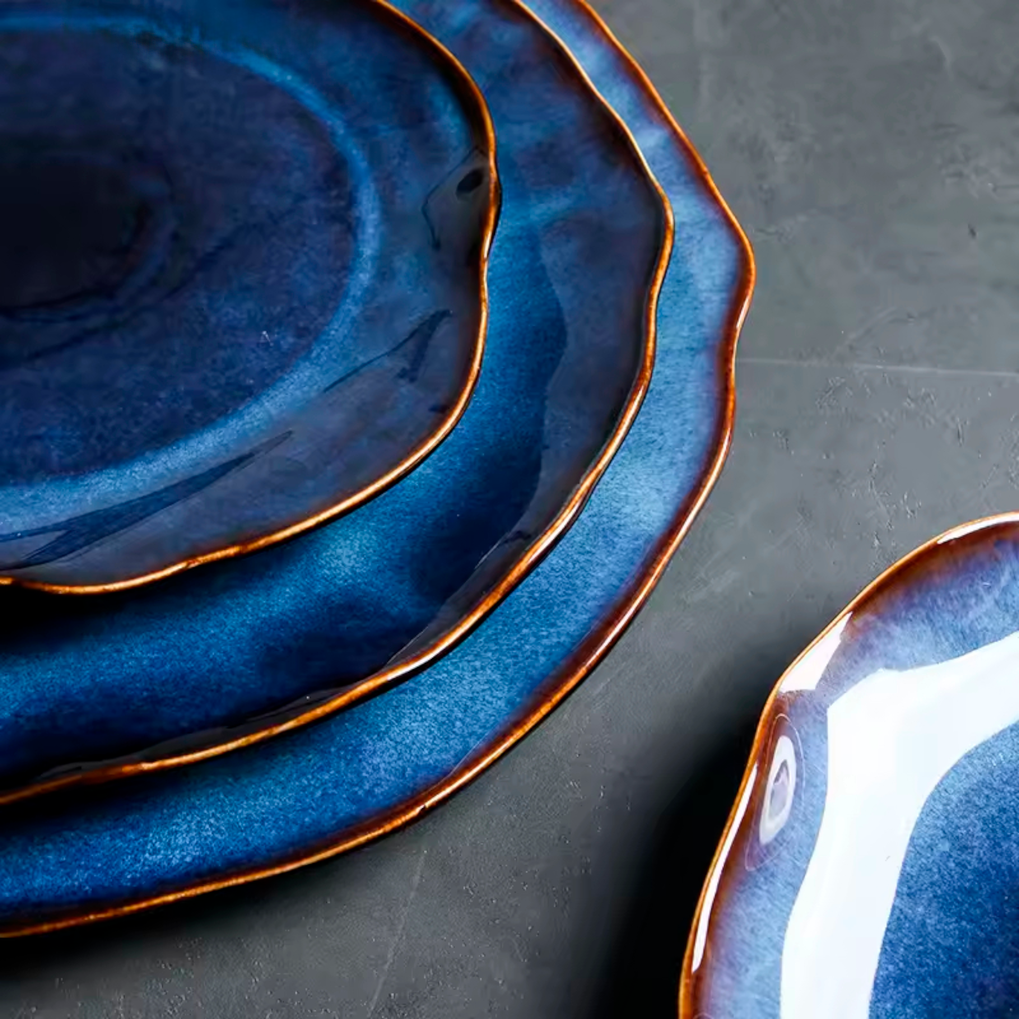 Artisan Azure: Organic Blue Handcrafted Ceramic Plate Set with Reactive Glaze