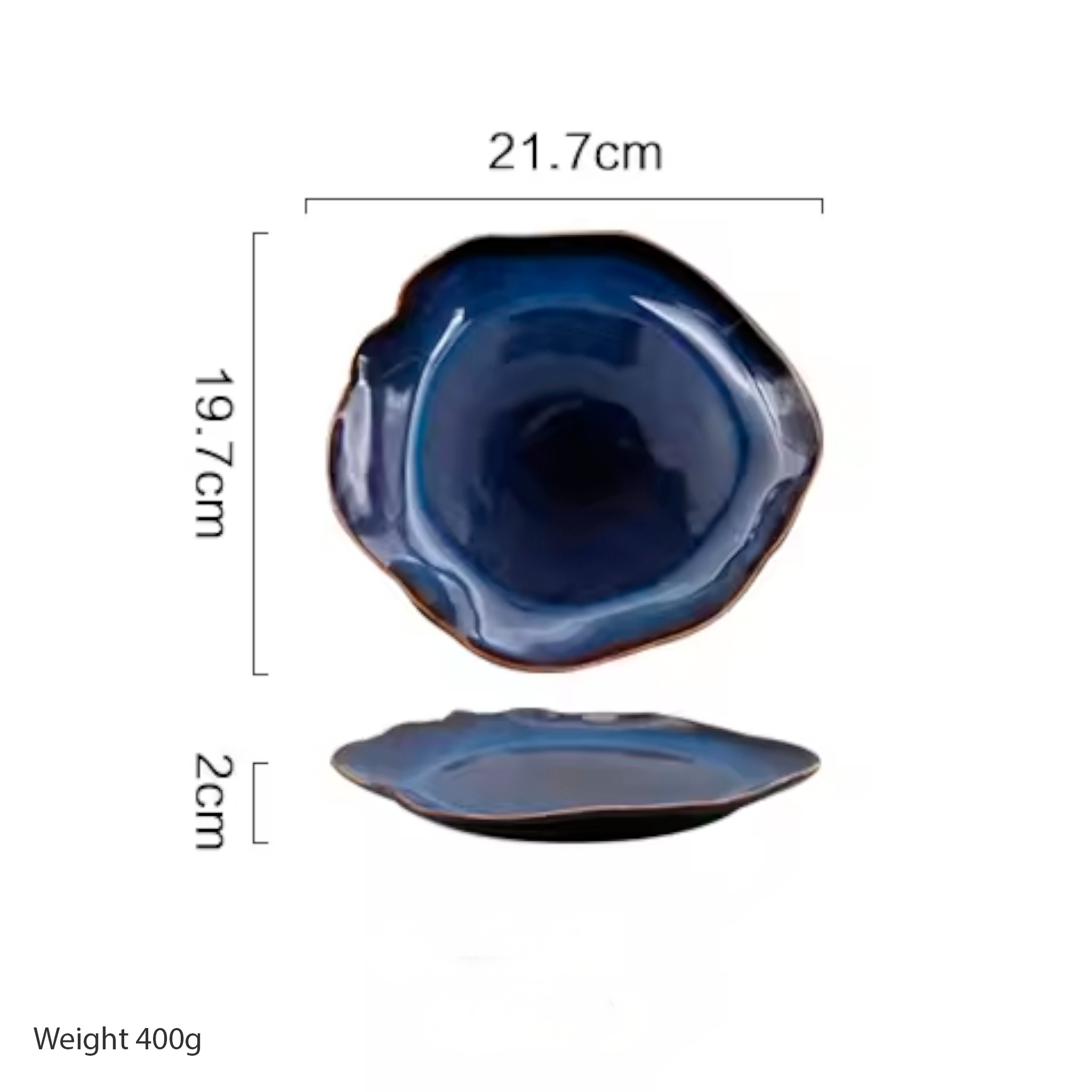 Artisan Azure: Organic Blue Handcrafted Ceramic Plate Set with Reactive Glaze