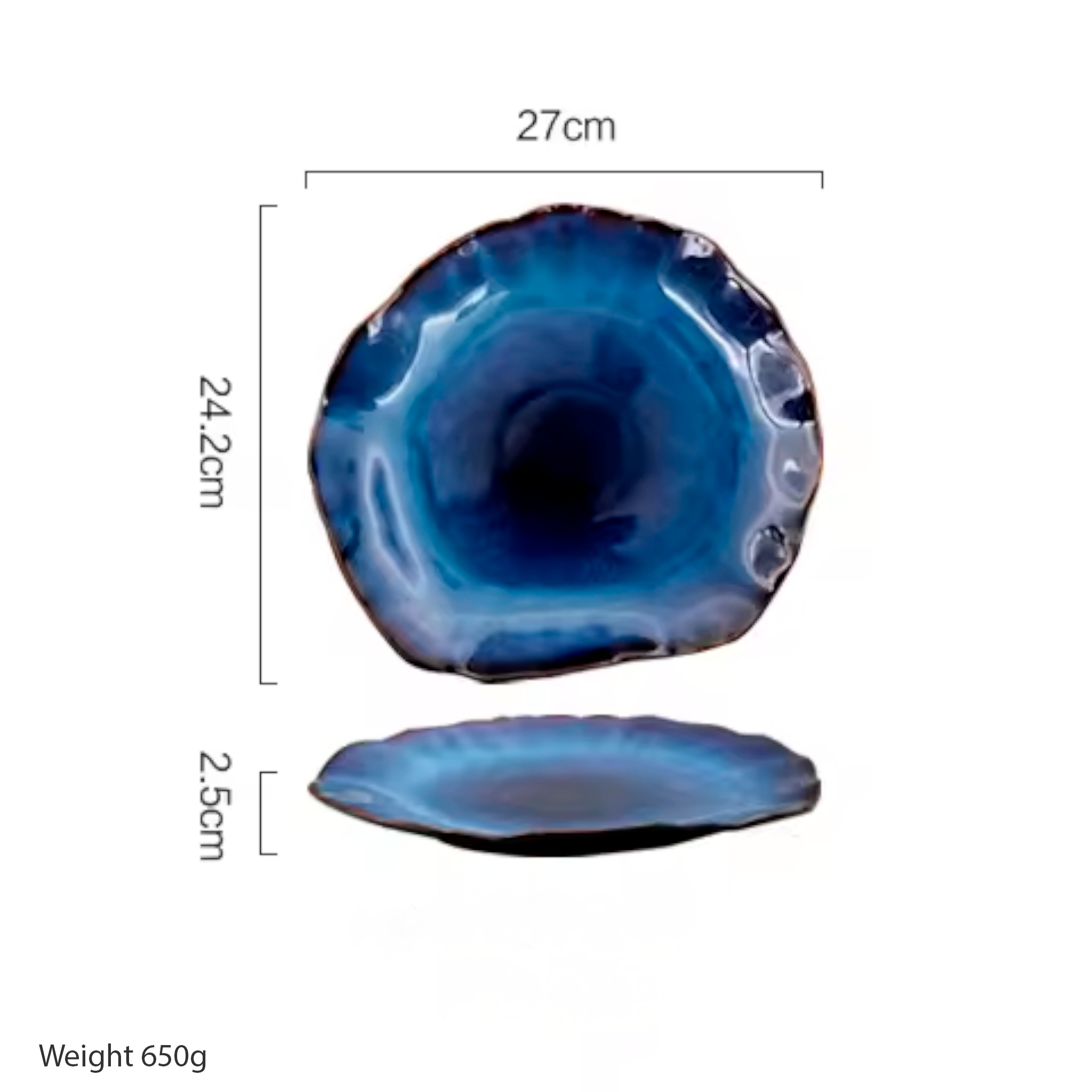 Artisan Azure: Organic Blue Handcrafted Ceramic Plate Set with Reactive Glaze