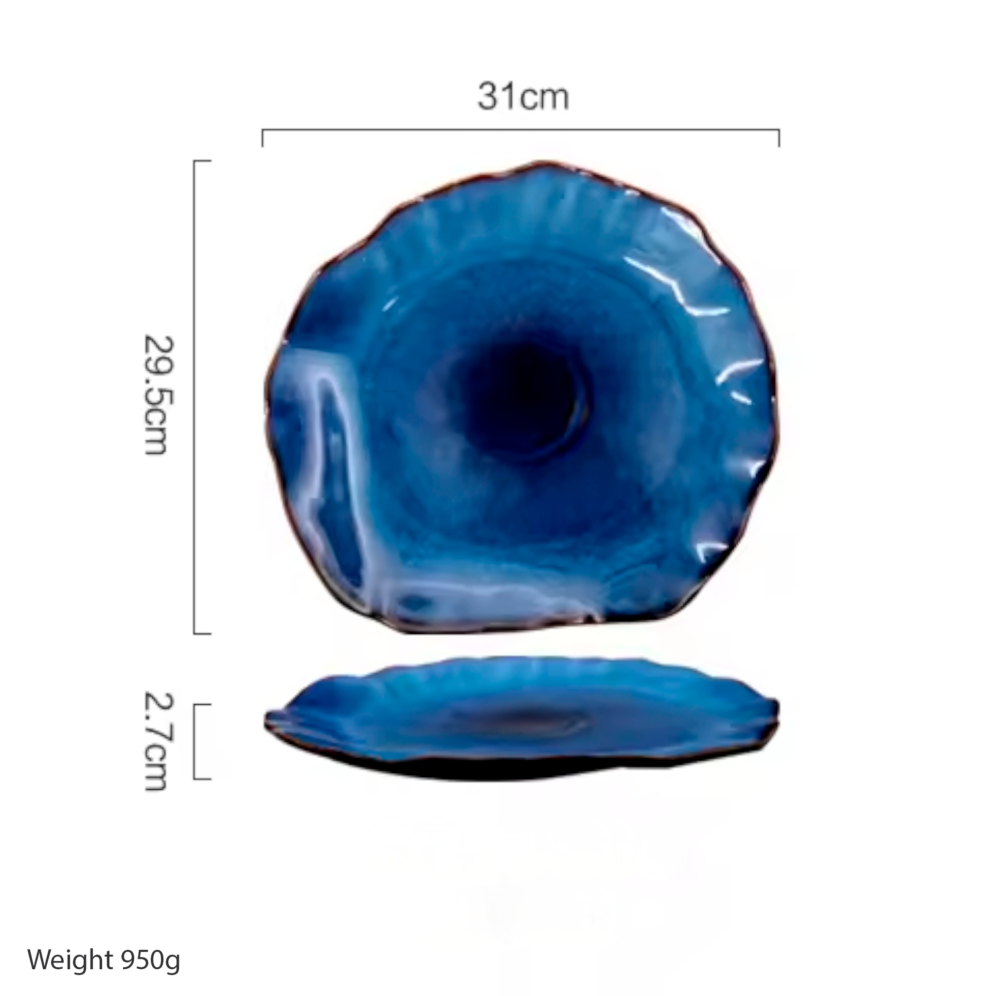 Artisan Azure: Organic Blue Handcrafted Ceramic Plate Set with Reactive Glaze