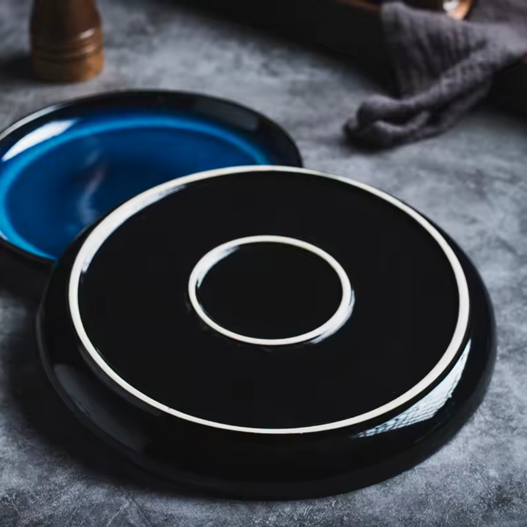 Artisan Deep Ocean: Premium Round Ceramic Plate Collection (5 Sizes)