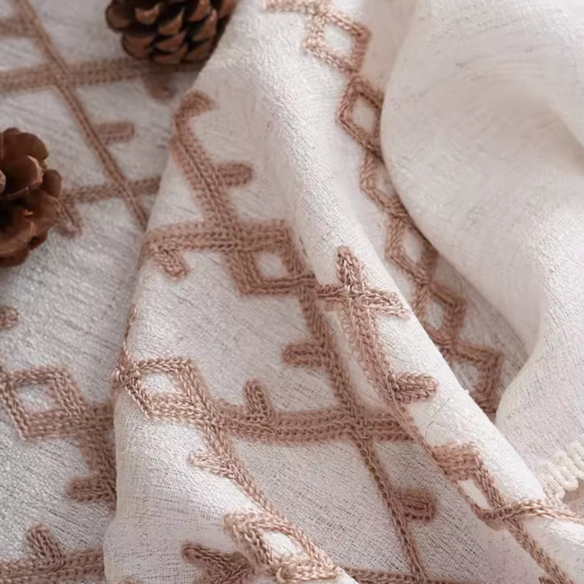Artisan Ethno: Premium Geometric Embroidered Tablecloth | Elegant Tassel Edge & Linen-Style Weave