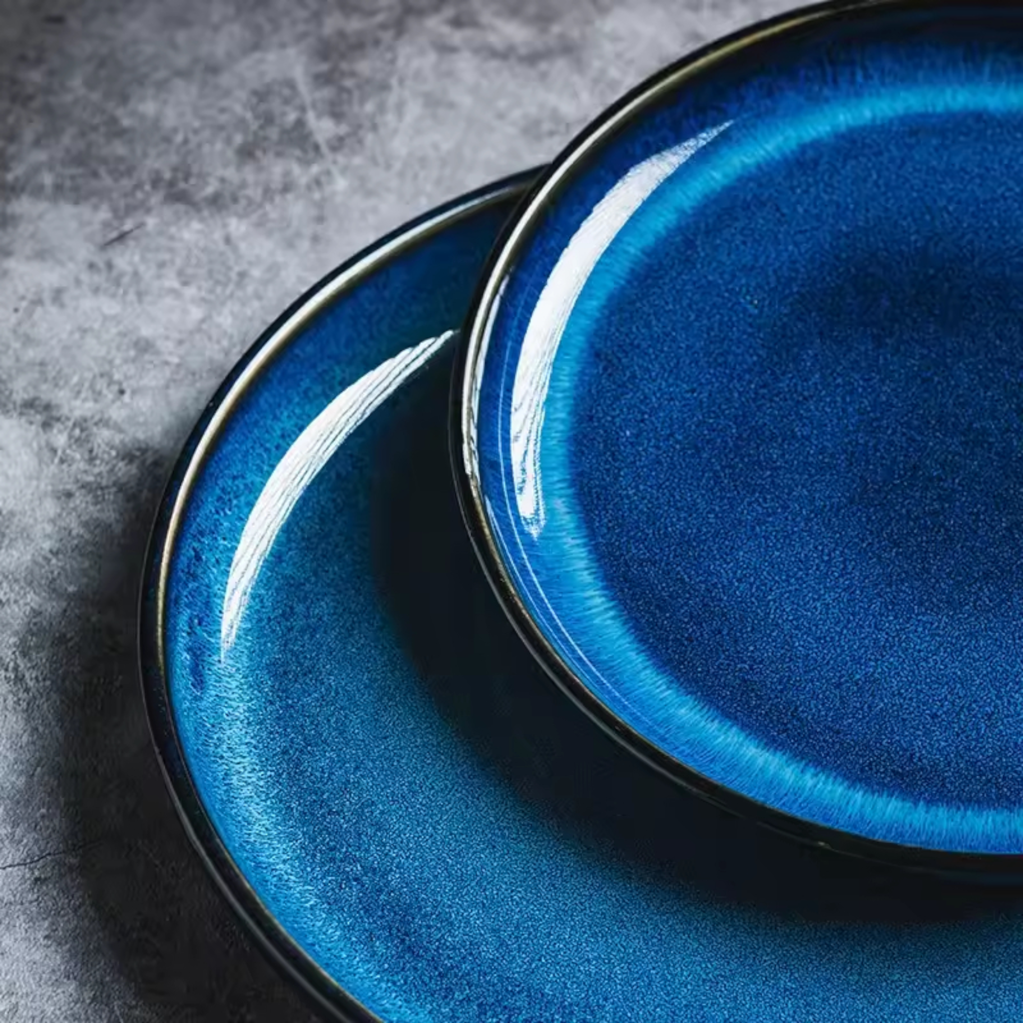 Artisan Deep Ocean: Premium Round Ceramic Plate Collection (5 Sizes)