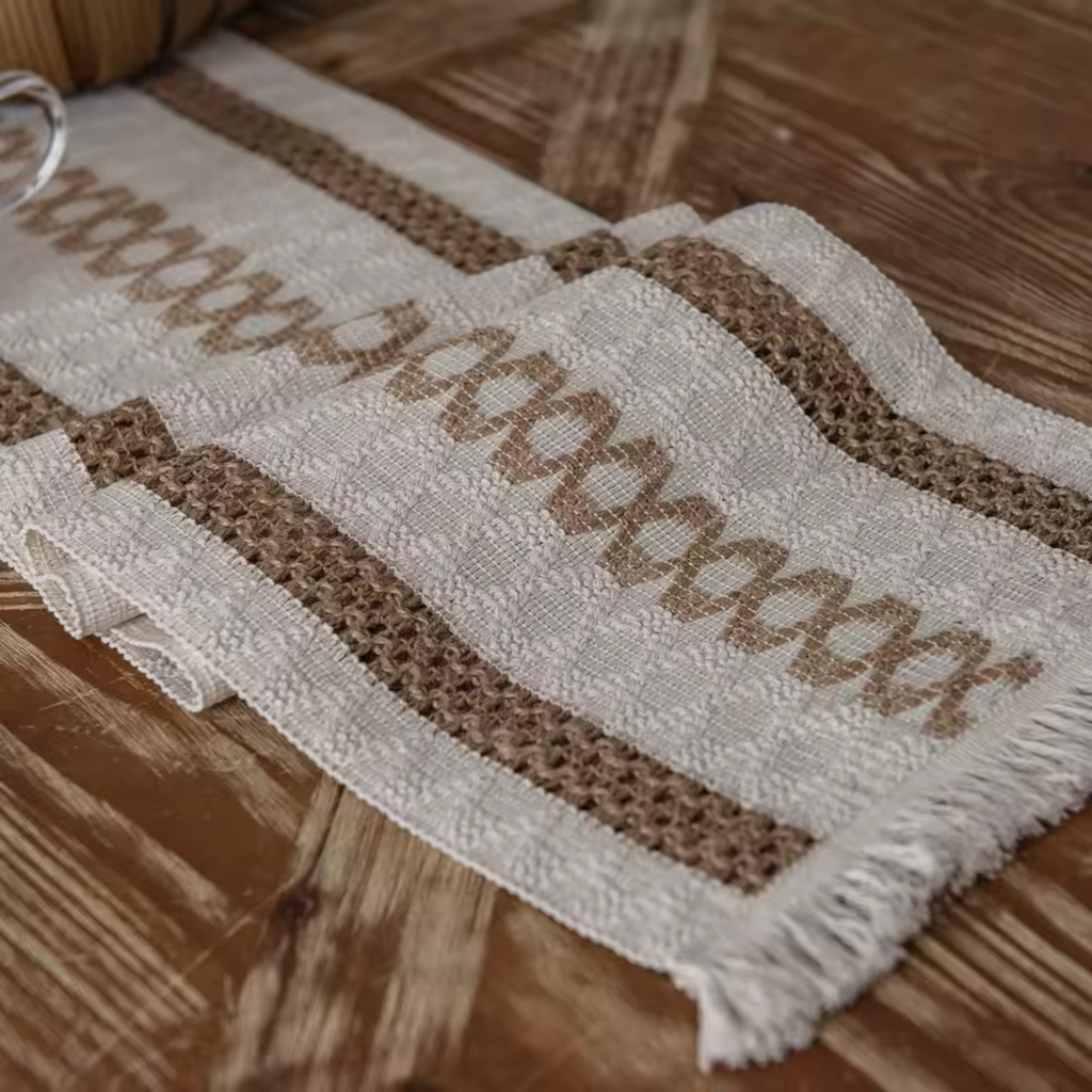 Artisan Macramé: Premium Woven Cotton Table Runner | Bohemian Hollow-Out Design with Hand-Knotted Tassels