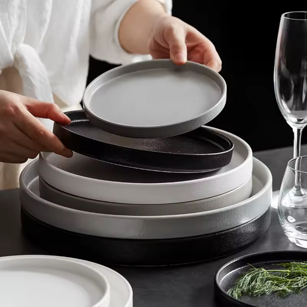Artisan Noir: Premium Matte Black Ceramic Serving Platter Set (4 Sizes)