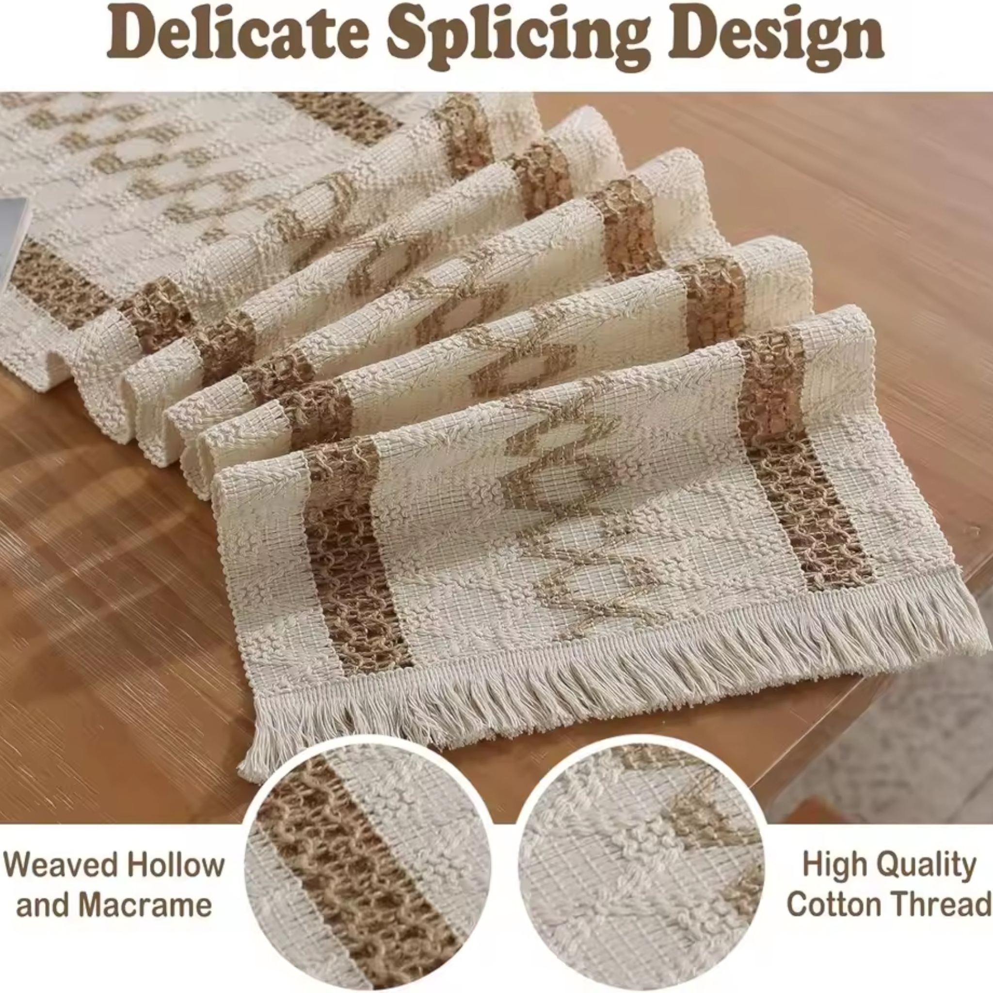 Artisan Macramé: Premium Woven Cotton Table Runner | Bohemian Hollow-Out Design with Hand-Knotted Tassels