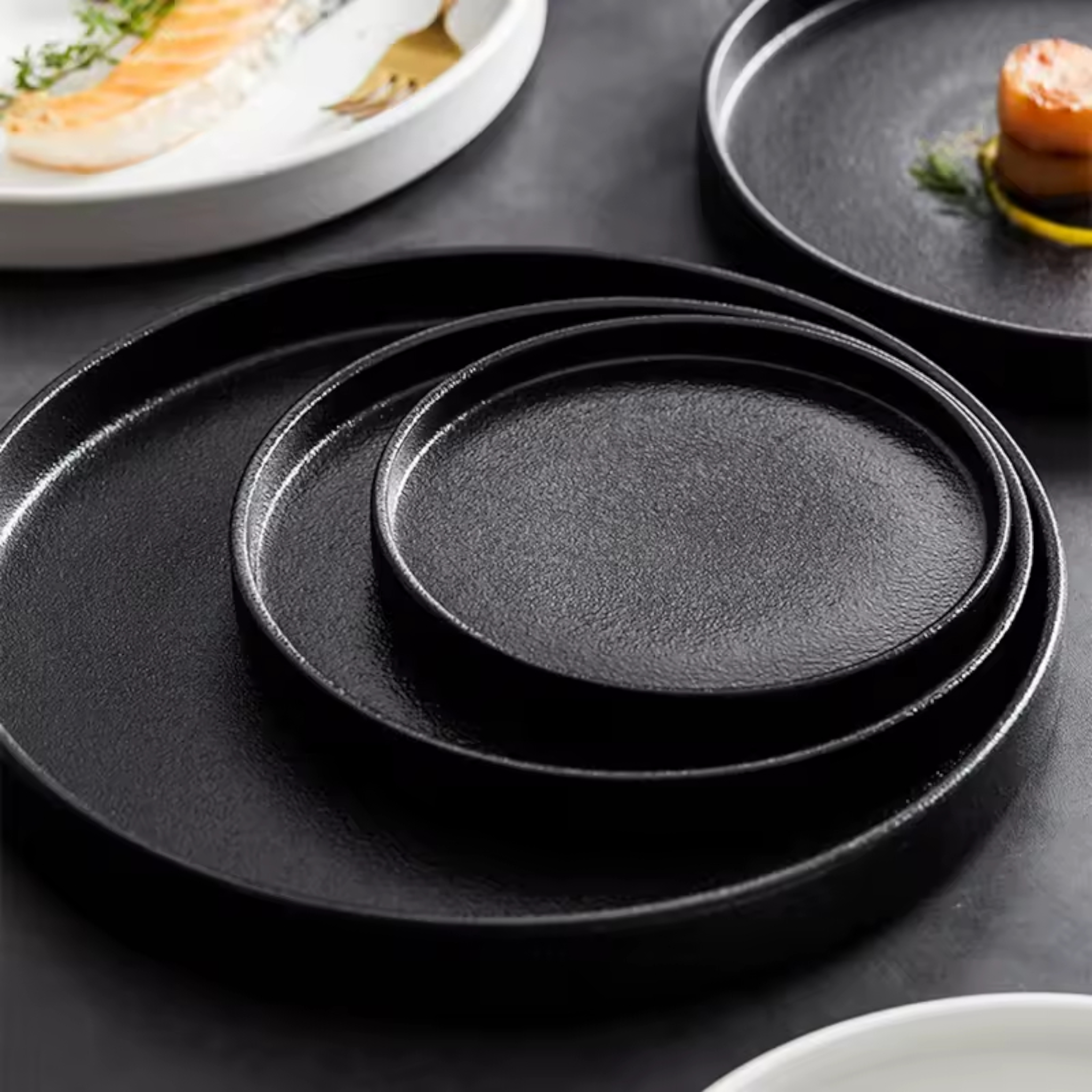 Artisan Noir: Premium Matte Black Ceramic Serving Platter Set (4 Sizes)