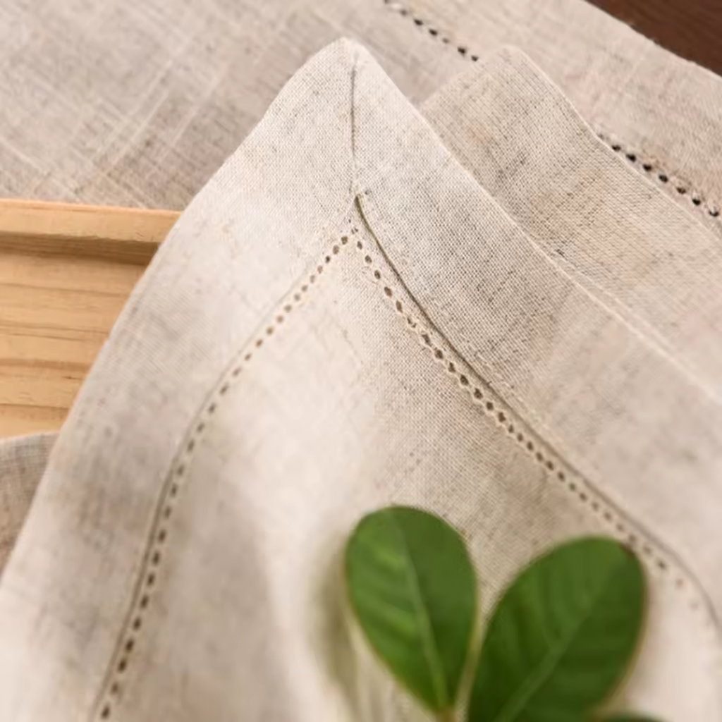 Artisan Hearth: Set of 4 Premium Natural Linen Napkins | 35x35cm Elegant Hemstitch Dining Collection