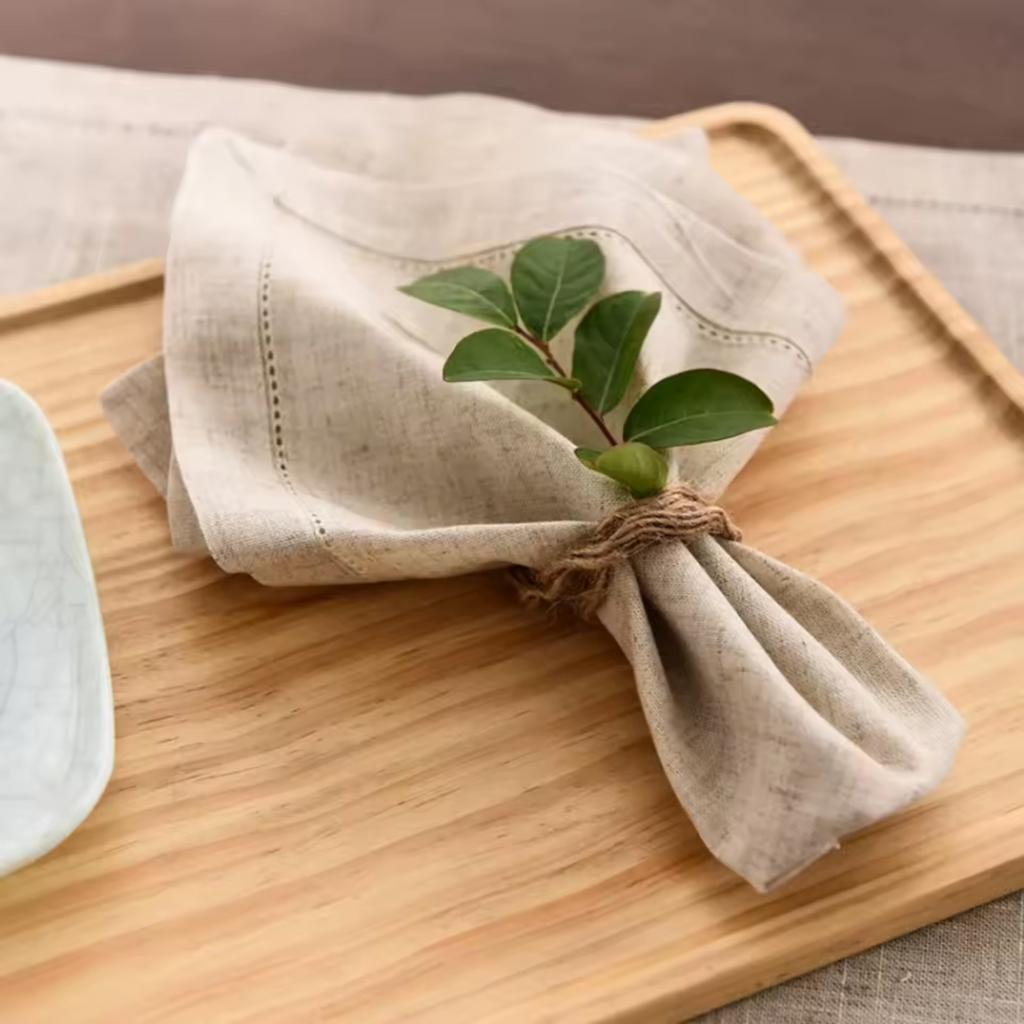 Artisan Hearth: Set of 4 Premium Natural Linen Napkins | 35x35cm Elegant Hemstitch Dining Collection