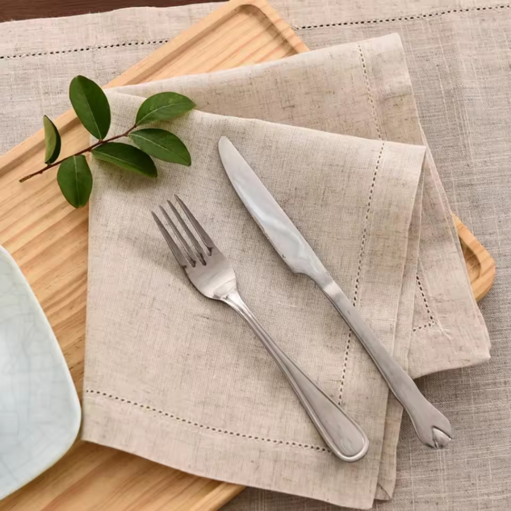 Artisan Hearth: Set of 4 Premium Natural Linen Napkins | 35x35cm Elegant Hemstitch Dining Collection