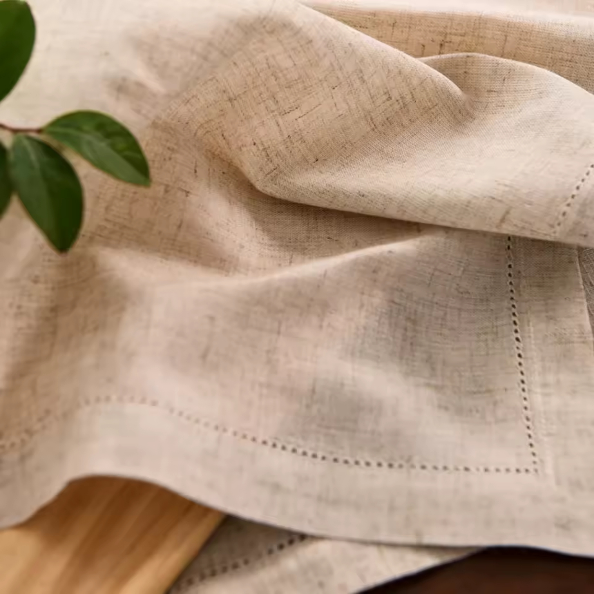Artisan Hearth: Set of 4 Premium Natural Linen Napkins | 35x35cm Elegant Hemstitch Dining Collection