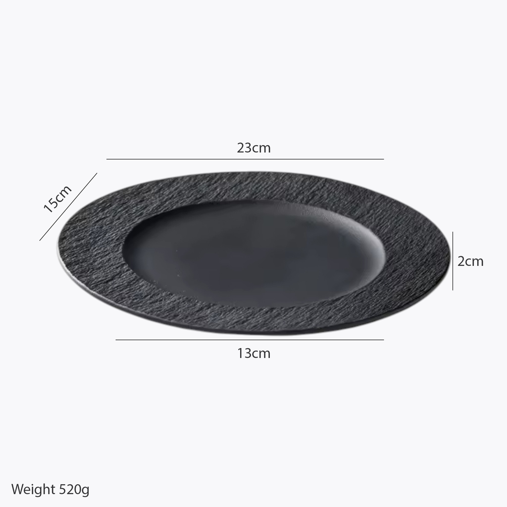 Artisan Obsidian: Premium Textured Matte Black Ceramic Plate (23cm)