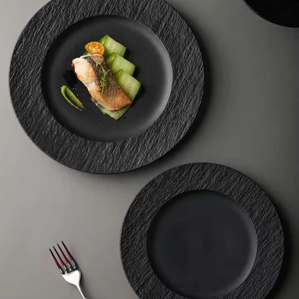 Artisan Obsidian: Premium Textured Matte Black Ceramic Plate (23cm)