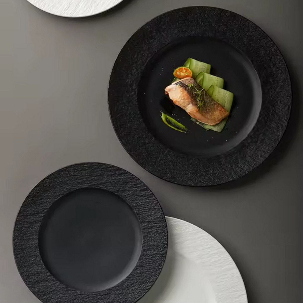 Artisan Obsidian: Premium Textured Matte Black Ceramic Plate (23cm)