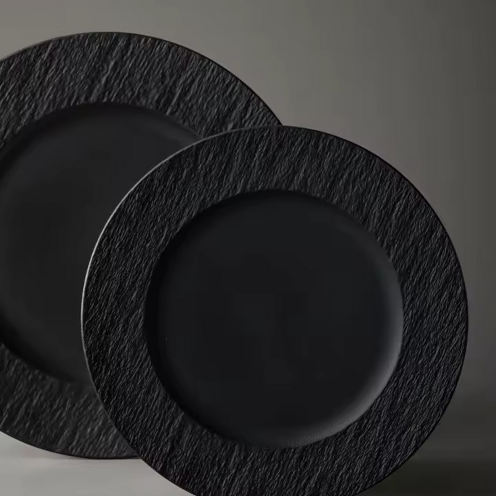 Artisan Obsidian: Premium Textured Matte Black Ceramic Plate (23cm)