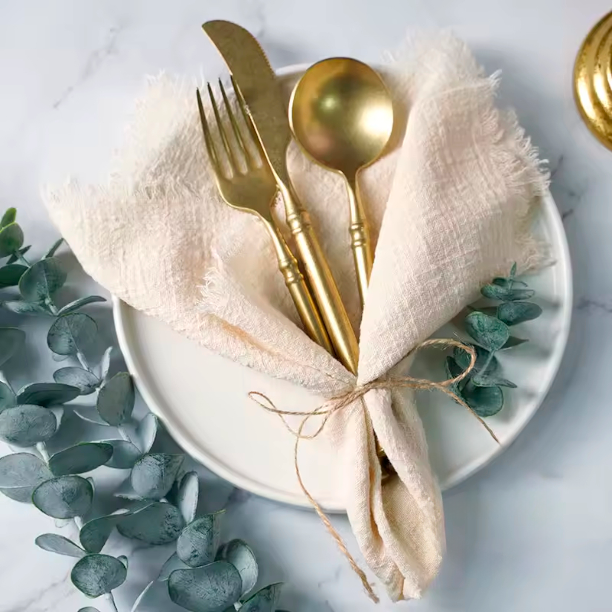 Artisan Bloom: Set of 4 Premium Muslin Cotton Napkins | 35x35cm Hand-Frayed Shabby Chic Dining Collection