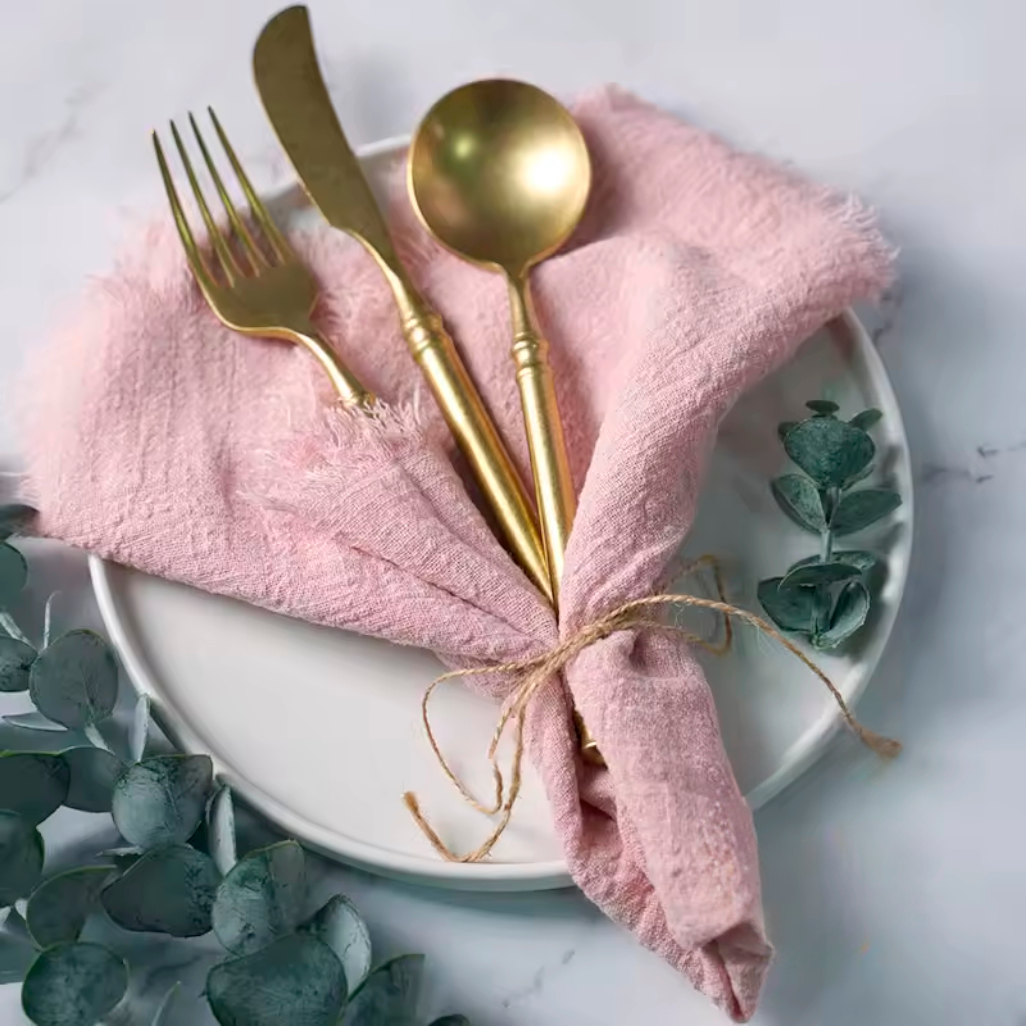 Artisan Bloom: Set of 4 Premium Muslin Cotton Napkins | 35x35cm Hand-Frayed Shabby Chic Dining Collection