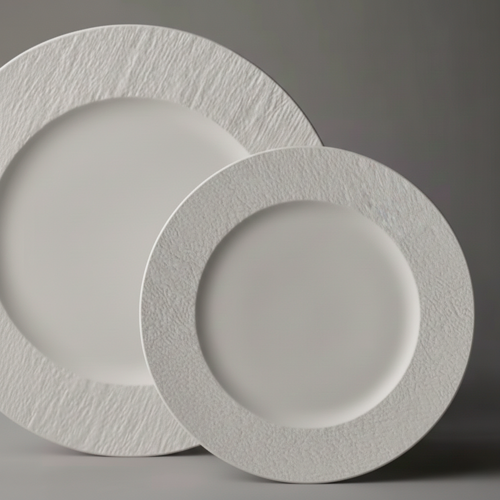 Artisan Alabaster: Premium 23cm Matte White Ceramic Plate with Stone Texture